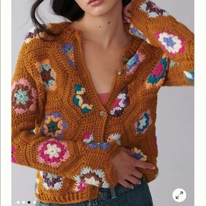 NWT Handmade Floral Crochet Wool Cardigan Sweater